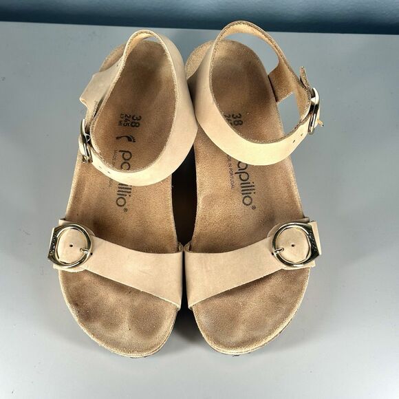 Papillio Birkenstock Sandals Solely Wedge Womens 38 / 7 Slingback Brown Leather - Picture 3 of 10